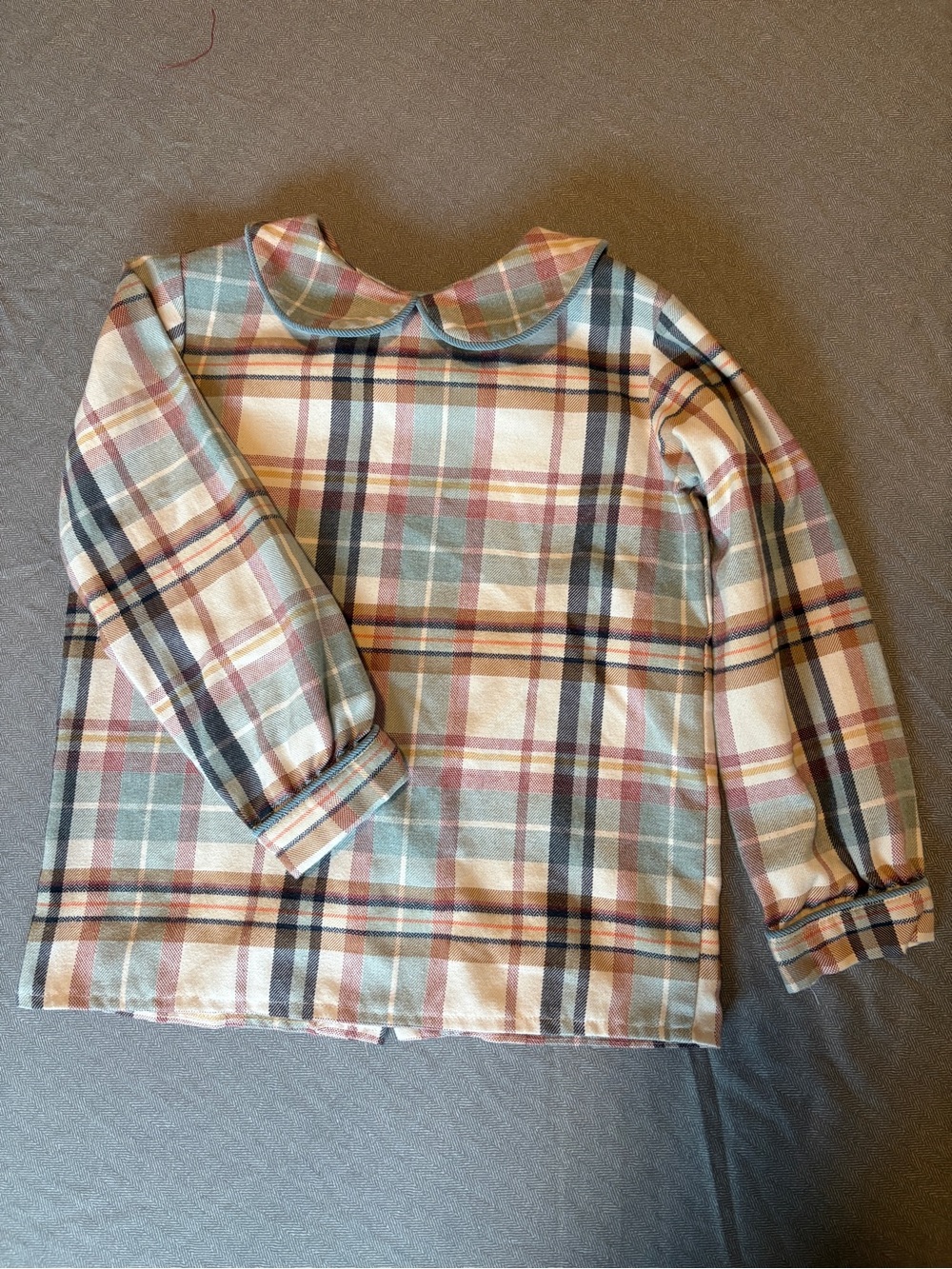 Mary & Grace little girls Plaid Peter Pan Collar Top in blue, Pink & Cream